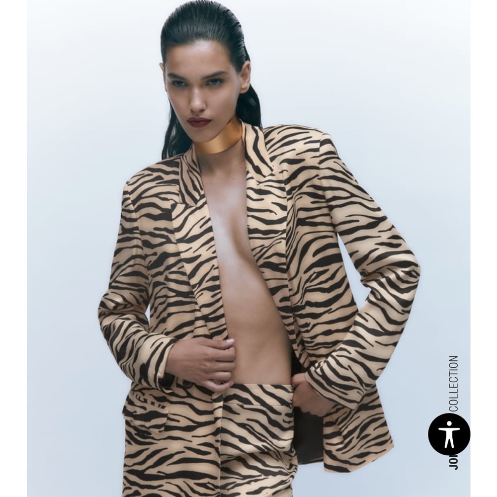 NWT Zara Animal Print Satin Effect Blazer - Picture 12 of 14